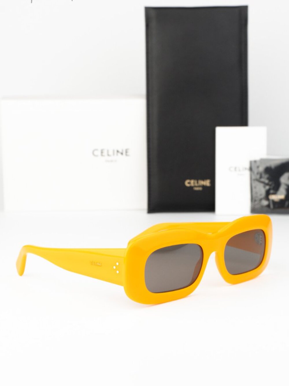 Celine Women Sunglasses Glossy Orange Grey Rectangle CL40294I 42A NEW AUTHENTIC